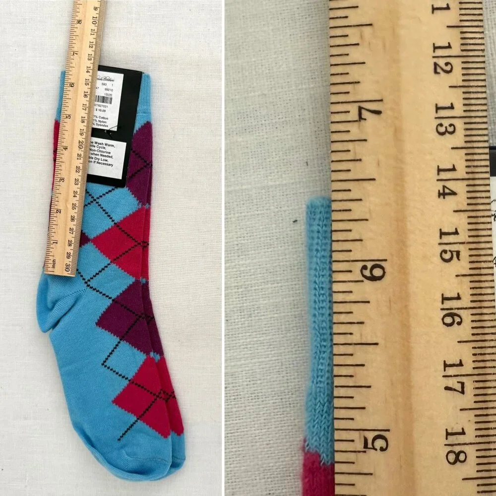 Brooks Brothers Socks One Size Made in Italy Teal Blue Red Argyle Cotton Blend